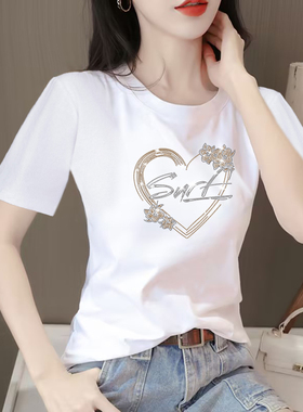 纯棉白色短袖t恤女2026新款夏季韩版印花百搭设计感洋气宽松上衣