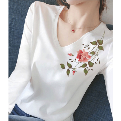 纯棉薄款秋装2025新款修身女士气质长袖上衣V领打底衫女内搭冬季