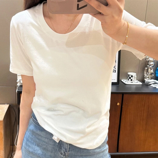 纯棉净版白色t恤女短袖夏季2026新款宽松薄款打底衫大码纯色白体