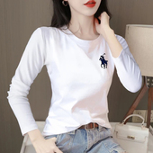 t恤2026新款 今年爆款 修身 纯棉白色长袖 品牌上衣春秋打底衫 女内搭