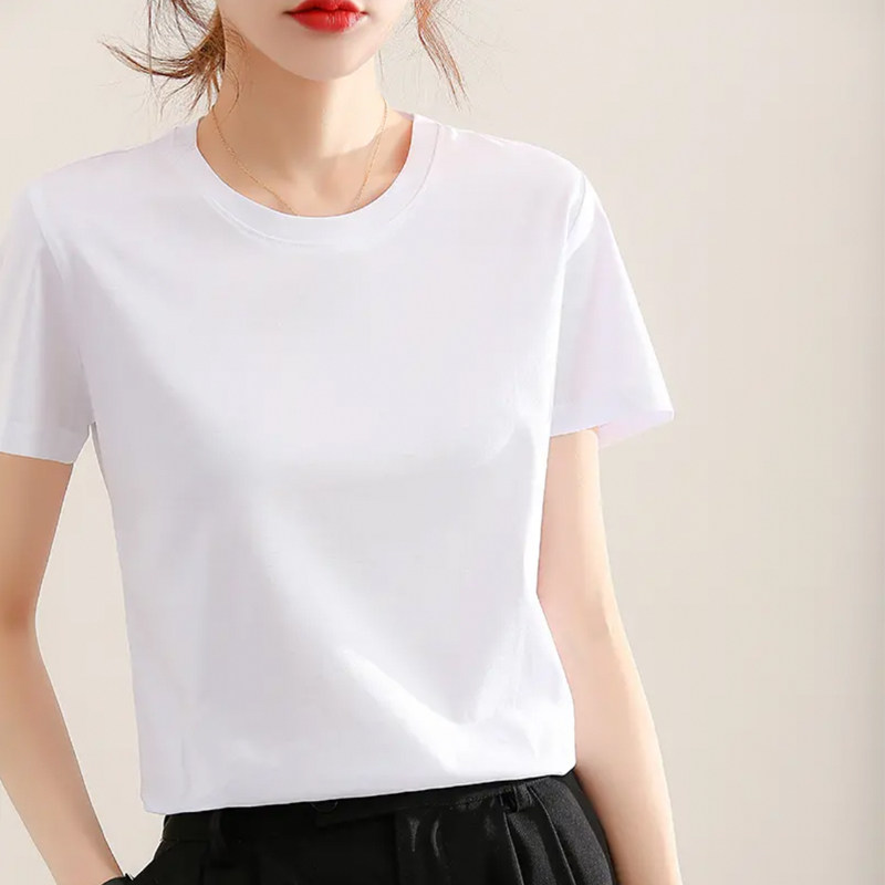 白色基础款正肩纯棉短袖t恤女夏季宽松显瘦大码打底衫气质上衣秋