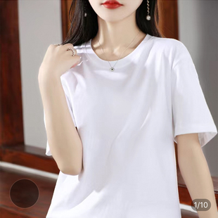 t恤女夏季 100%纯棉上衣中长款 休闲减龄白色短袖 韩版 体恤X 宽松大码