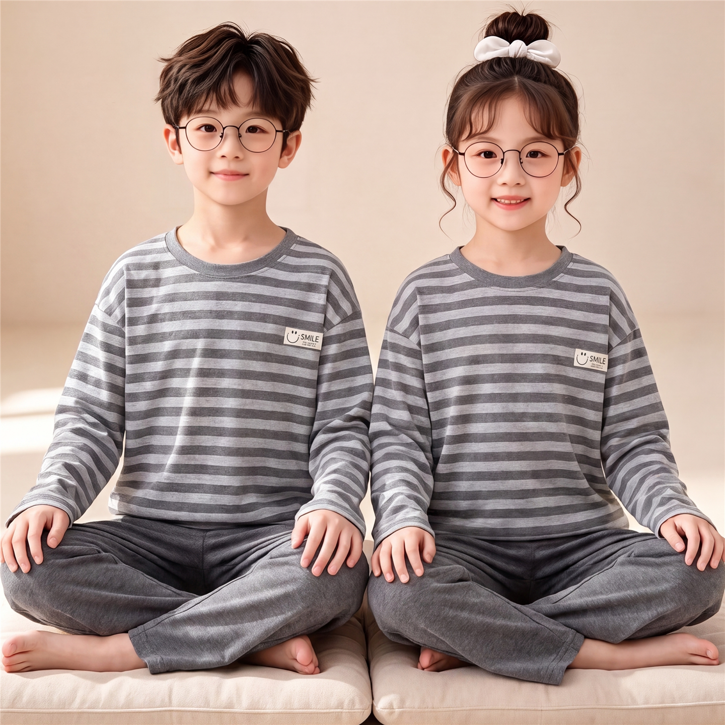 儿童睡衣男童春秋季纯棉长袖女孩中大童青少年全棉条纹家居服套装