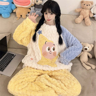 女孩中大童睡衣秋冬季珊瑚绒法兰绒青少年学生可爱卡通家居服套装