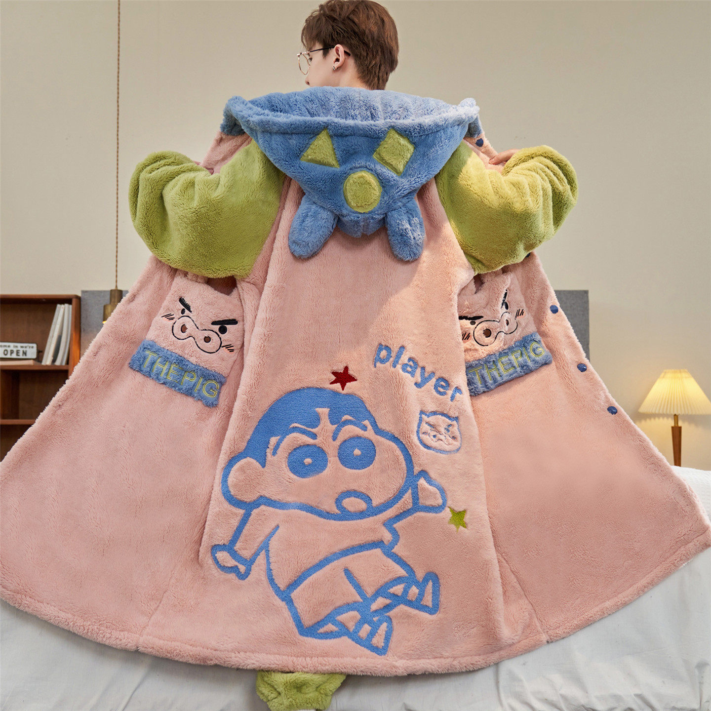 珊瑚绒睡衣男秋冬季加厚加绒青少年高中学生法兰绒家居服睡袍套装