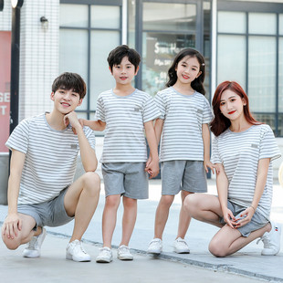 亲子睡衣一家三四口夏季薄款纯棉短袖儿童中大童男童可外穿家居服