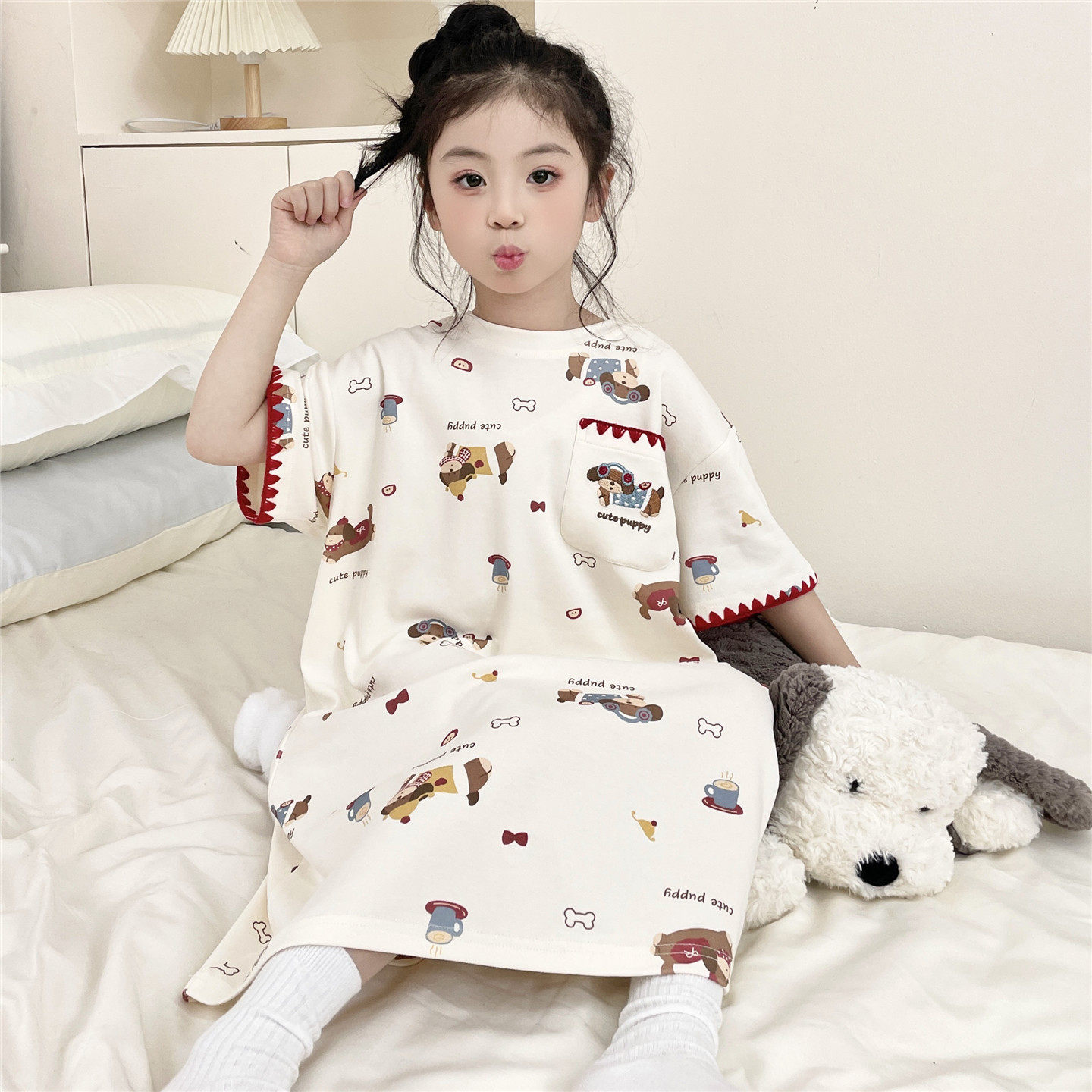 女孩睡裙夏季短袖薄款纯棉儿童睡衣中大童女孩学生公主甜美家居服