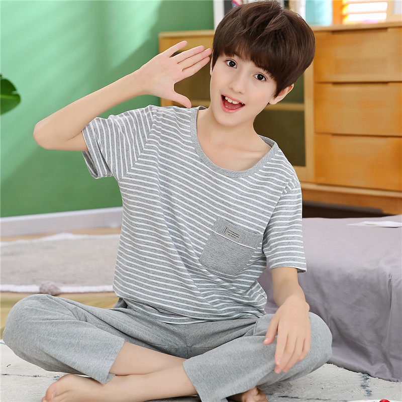 儿童睡衣男童纯棉夏季短袖长裤男孩中大童夏天薄款全棉家居服套装