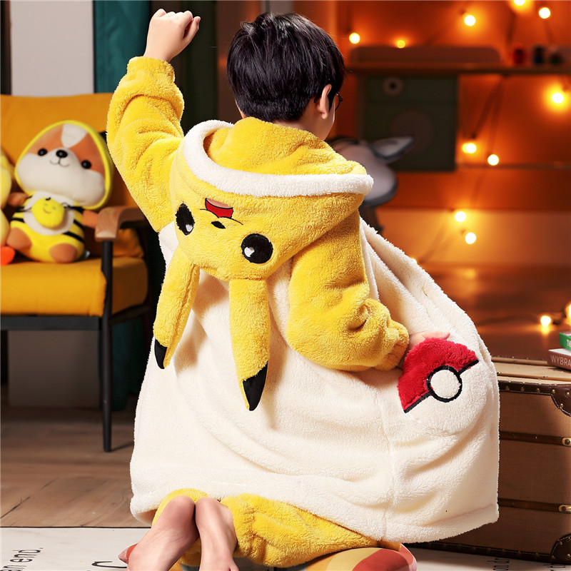 男童睡衣秋冬季珊瑚绒加厚款男孩中大童法兰绒睡袍儿童家居服套装