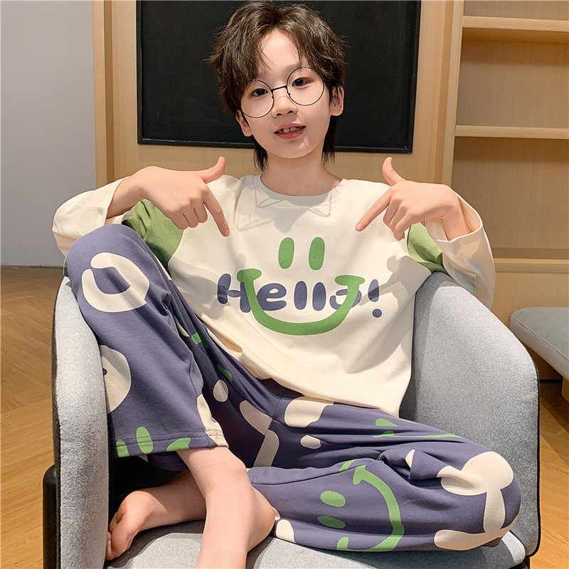 大童睡衣男春秋夏季长袖薄款纯棉