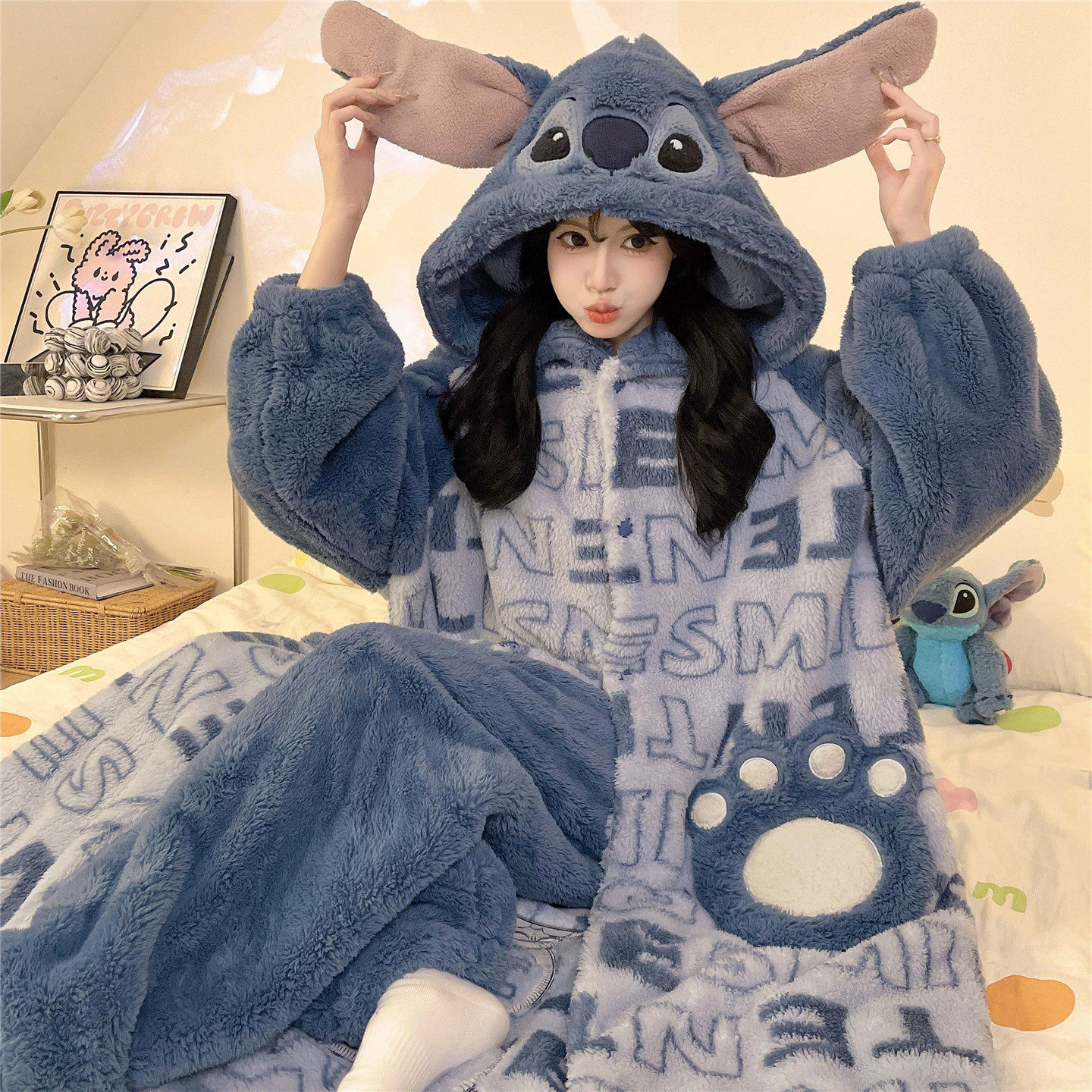 大童睡衣女孩秋冬季珊瑚绒加厚加绒少女初中学生睡袍家居服12岁15