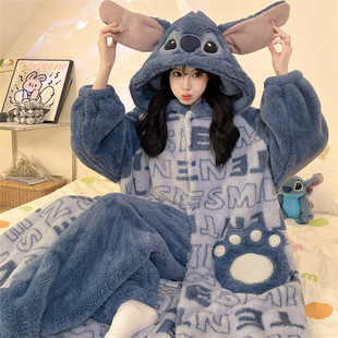 大童睡衣女孩秋冬季珊瑚绒加厚加绒少女初中学生睡袍家居服12岁15