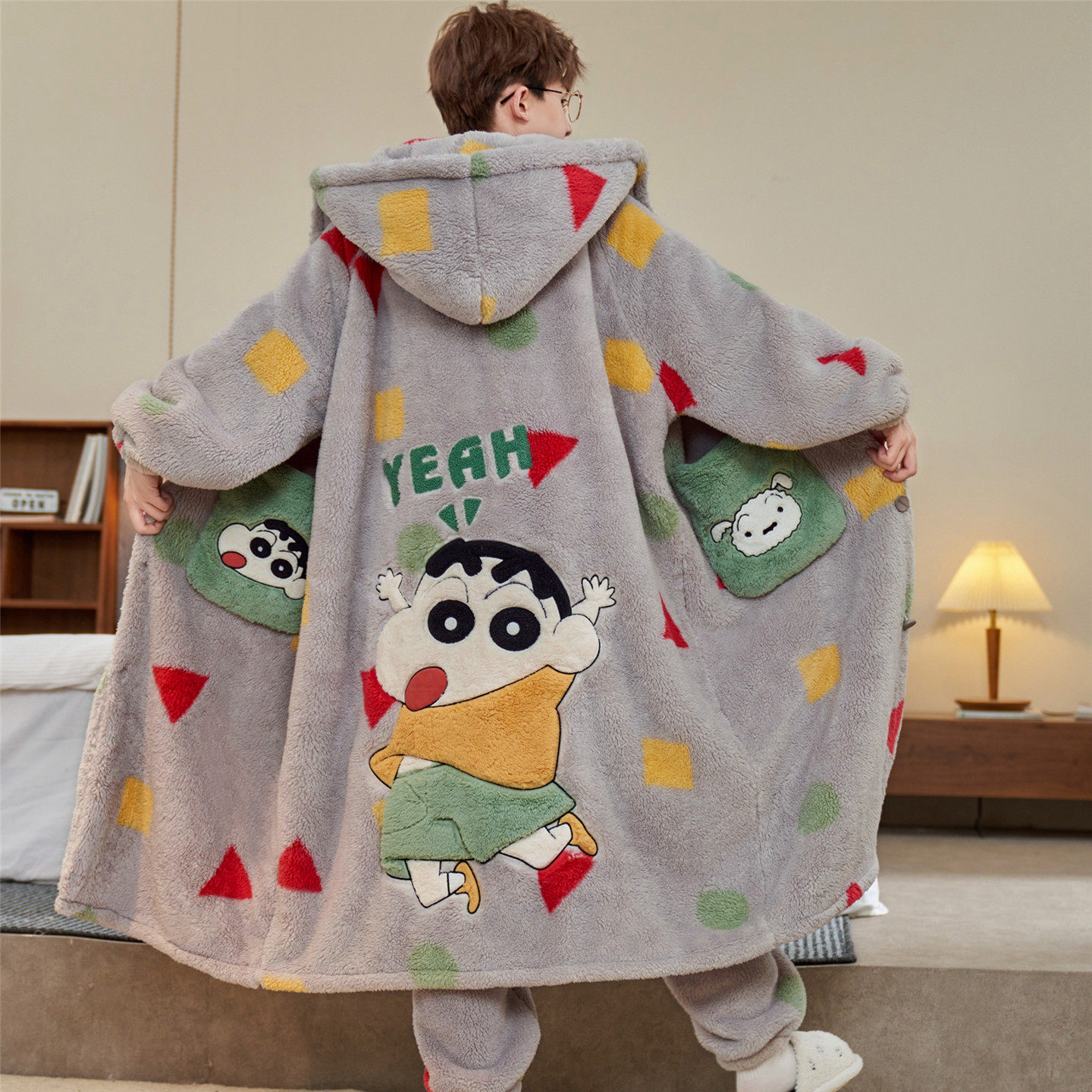 青少年睡衣男生秋冬季加厚加绒大童男孩学生珊瑚绒睡袍家居服套装