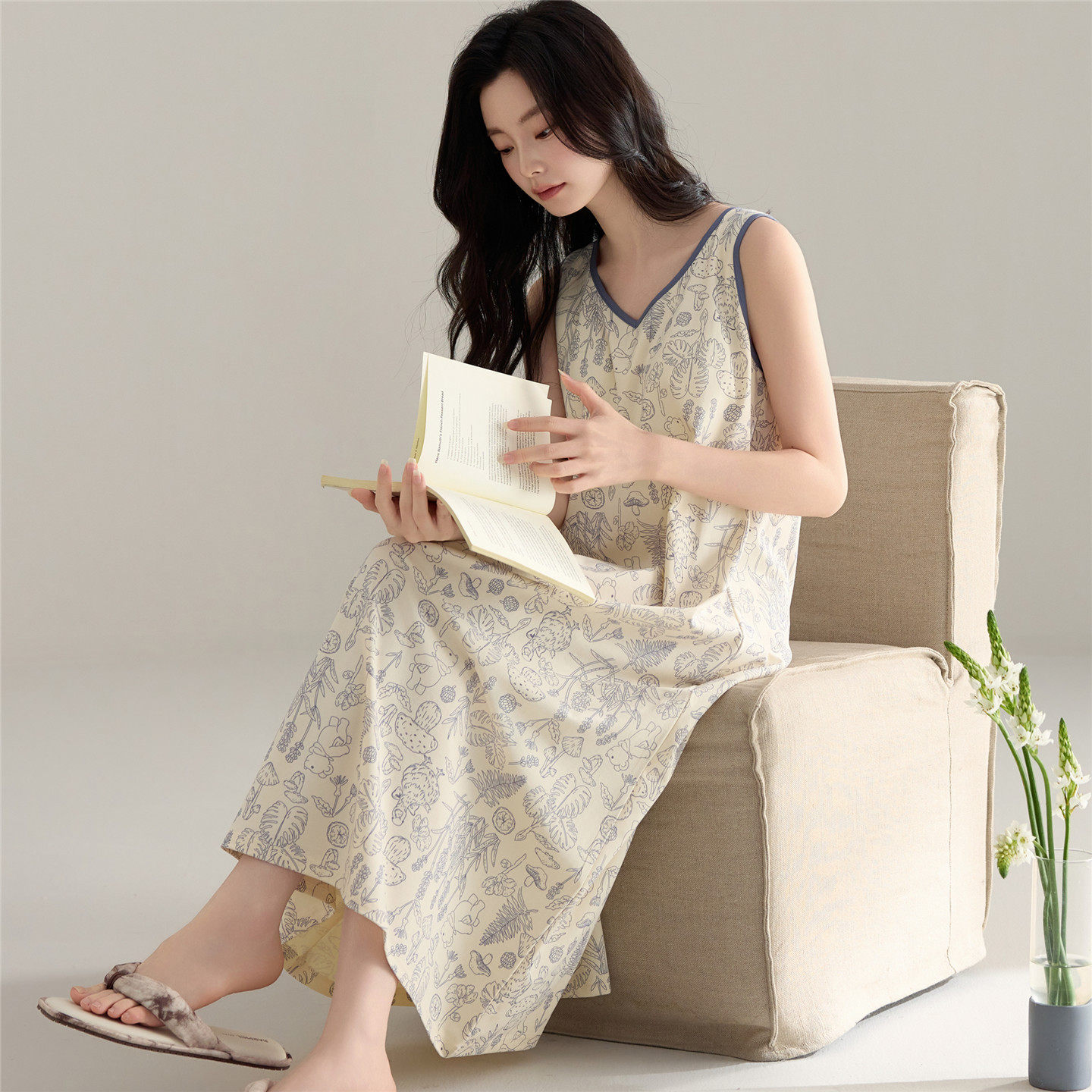 睡裙女夏季薄款无袖纯棉大童女孩初中高中学生中长款连衣裙家居服