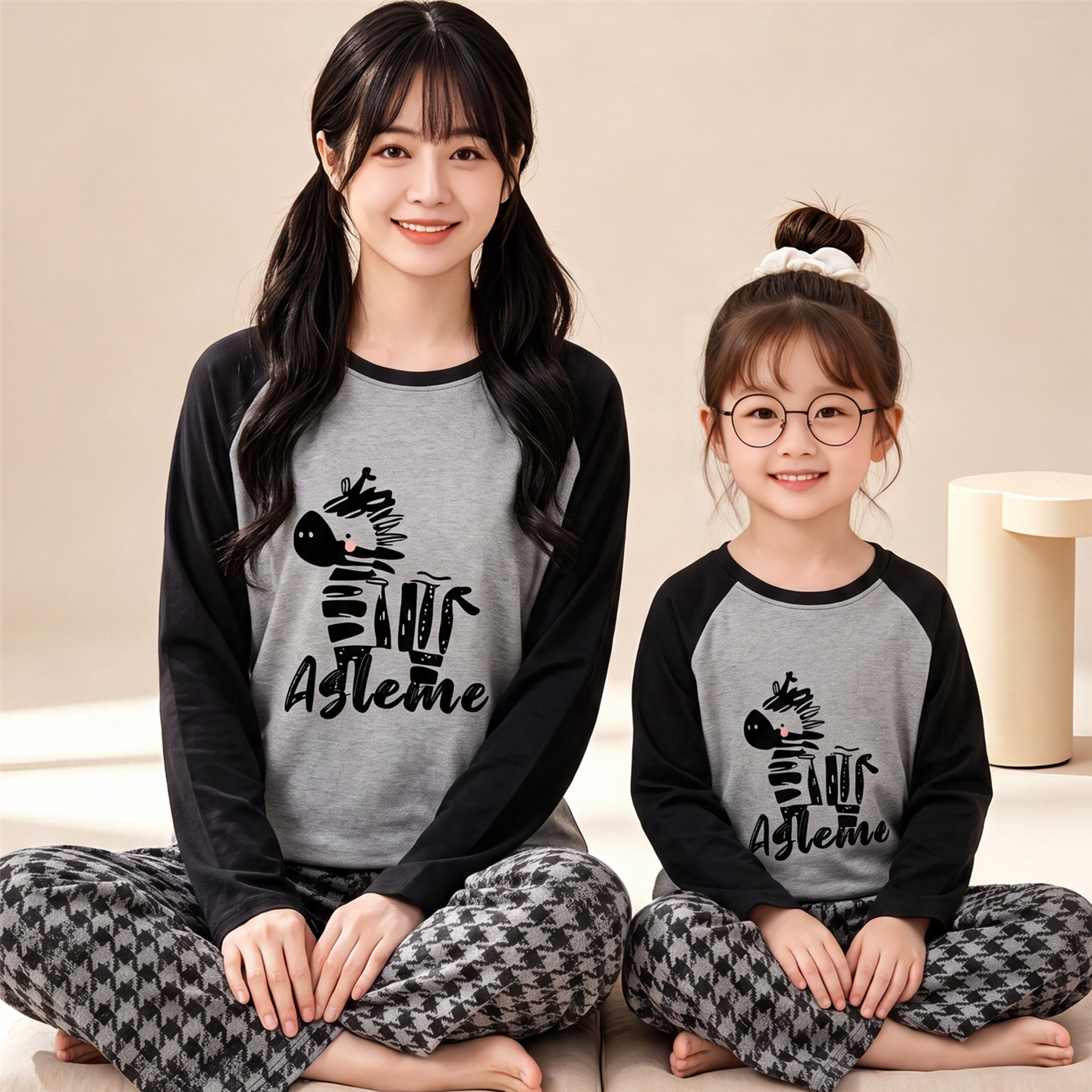 儿童睡衣女生秋季长袖纯棉卡通女孩中大童全棉大码家居服母女套装