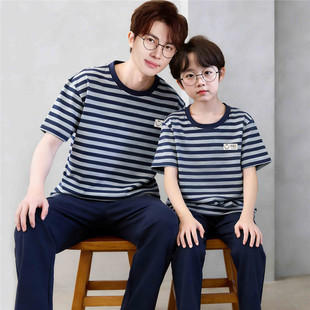 青少年睡衣男夏季纯棉短袖长裤套装男孩中大童初中学生父子家居服