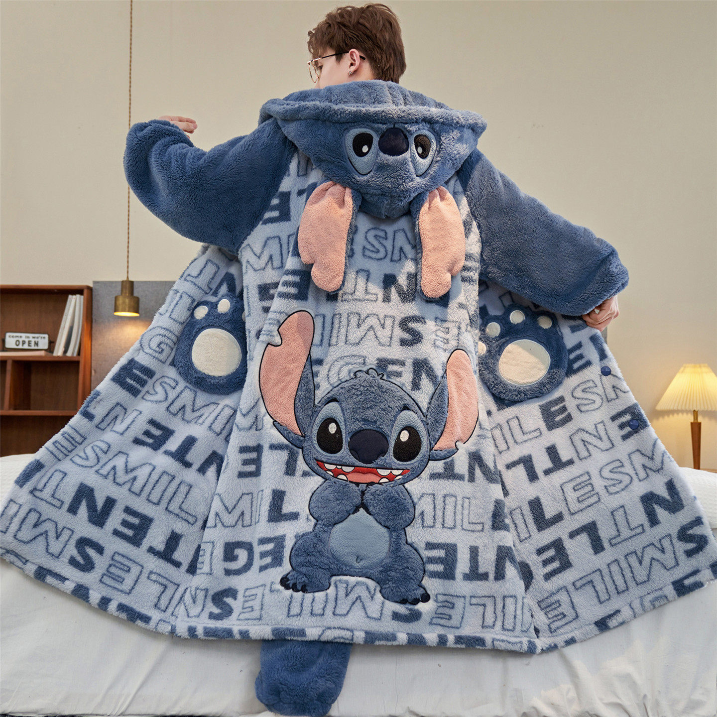 青少年睡衣男秋冬季珊瑚绒初中学生男孩法兰绒加绒加厚睡袍家居服