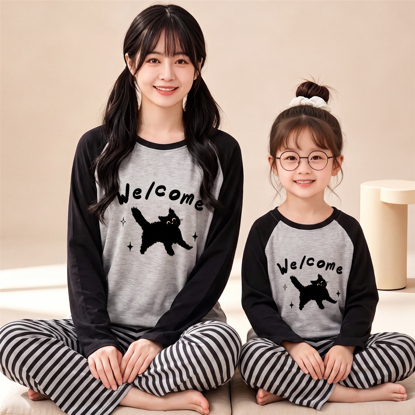 儿童睡衣女孩秋季纯棉长袖女童中大童小孩全棉秋装家居服母女套装