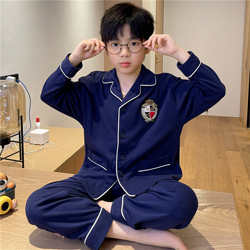 儿童睡衣男童春秋季纯棉长袖男孩中大童小孩宝宝休闲风家居服套装