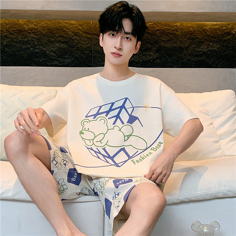 睡衣男大童夏季薄款短袖纯棉卡通青少年学生男款可外穿家居服套装