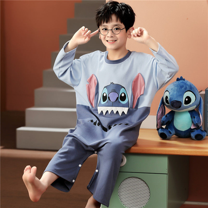 CHILDRENS ONE-PIECE PAJAMAS SPRING AND AUTUMN LONG-SLEEVED COTTON GIRLS SLEEPING BAGS BOYS BABIES MIDDLE AND LARGE CHILDRENS KICK-PROOF ANTI-COLD