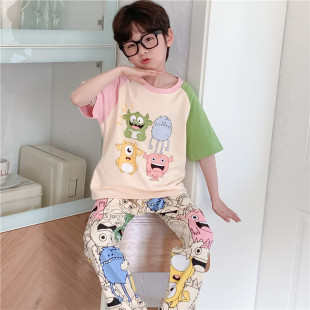 儿童睡衣男孩夏季薄款纯棉短袖长裤大童青少年初中学生家居服套装