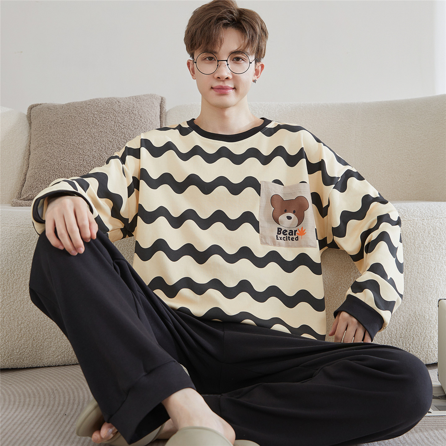 青少年睡衣男款春秋季长袖纯棉大童男孩学生可外穿家居服男生套装