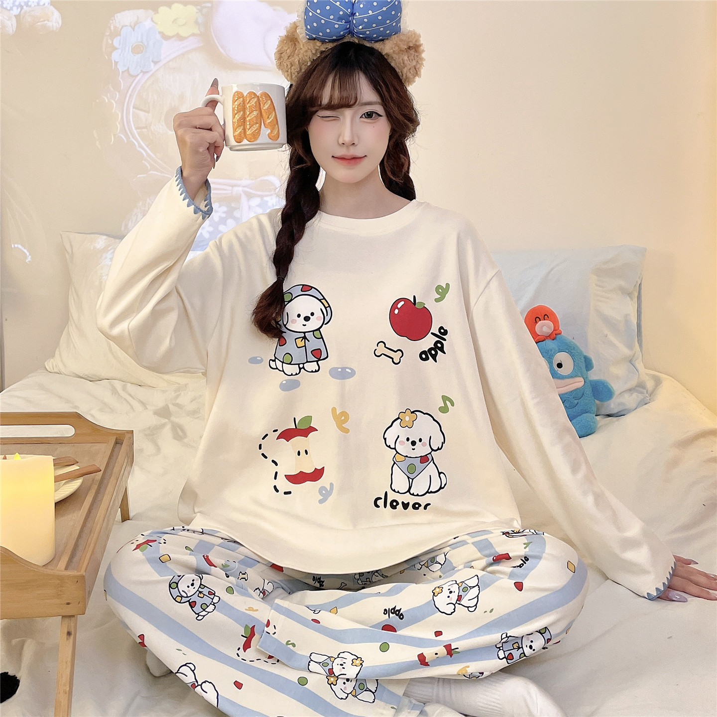 2026年新款少女睡衣春秋季长袖纯棉青少年学生韩版简约家居服套装