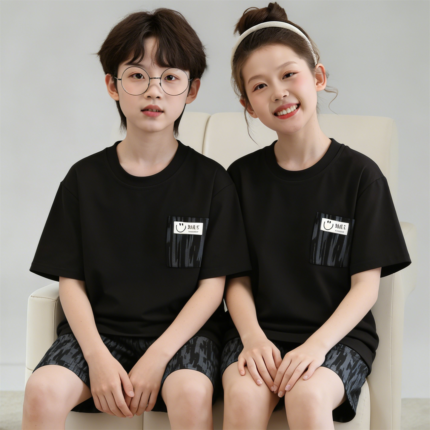 儿童睡衣男童夏季新款短袖纯棉女孩中大童学生韩版简约家居服套装