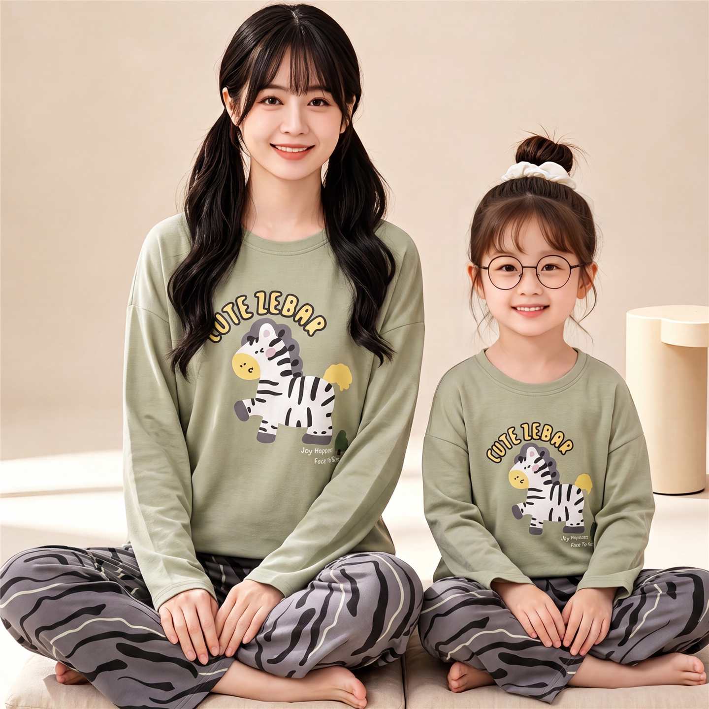 儿童睡衣女童秋季长袖纯棉女孩中大童母女亲子可爱卡通家居服套装