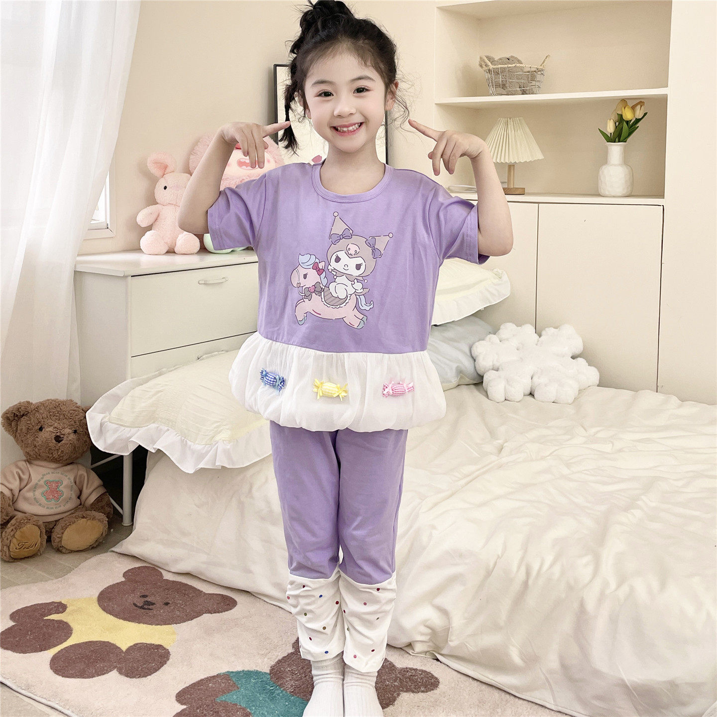 女童睡衣纯棉短袖长裤套装儿童中小童女孩夏天家居服4-5-6-7-8岁