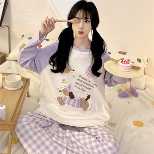 大童睡衣女孩春秋季长袖长裤纯棉女款初中学生甜美可爱家居服套装