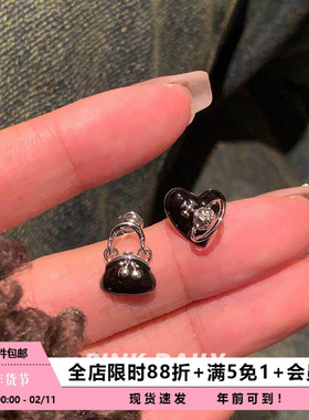 Pink Daily黑色西太后土星爱心耳骨钉医用钛钢耳蜗钉睡觉免摘耳环