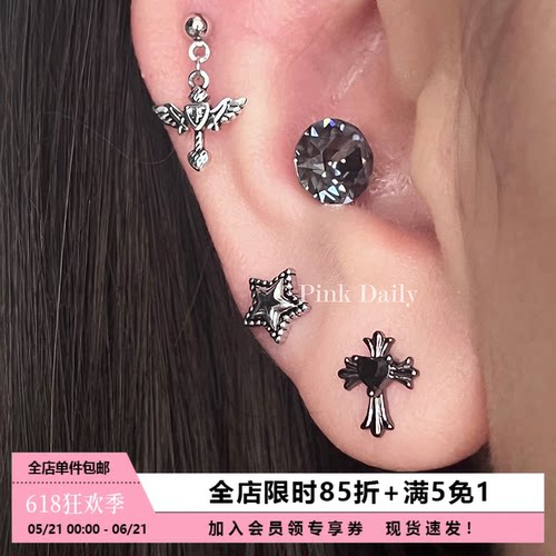 暗黑风十字架钛钢耳骨钉