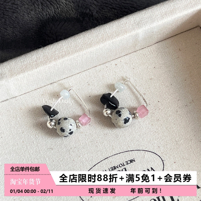 Pink Daily复古可爱斑点石头串珠耳环女小众设计款耳圈耳扣耳饰,饰品/流行首饰/时尚饰品新,耳环,淘宝优惠券,粉丝福利购,淘宝优惠卷