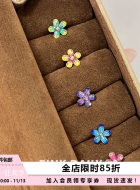 彩色渐变精致花朵耳钉