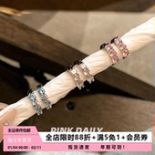 Pink Daily双耳洞彩色锆石耳圈1.2mm耳环素圈耳饰圈圈耳钉耳扣