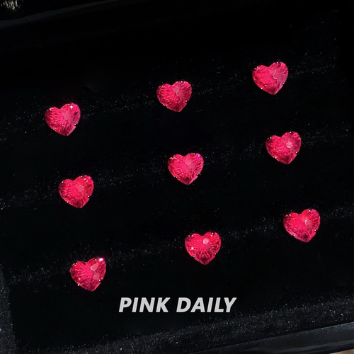 Pink Daily玫红色闪钻爱心锆石钛钢耳钉女爆闪耳骨钉耳蜗钉耳饰