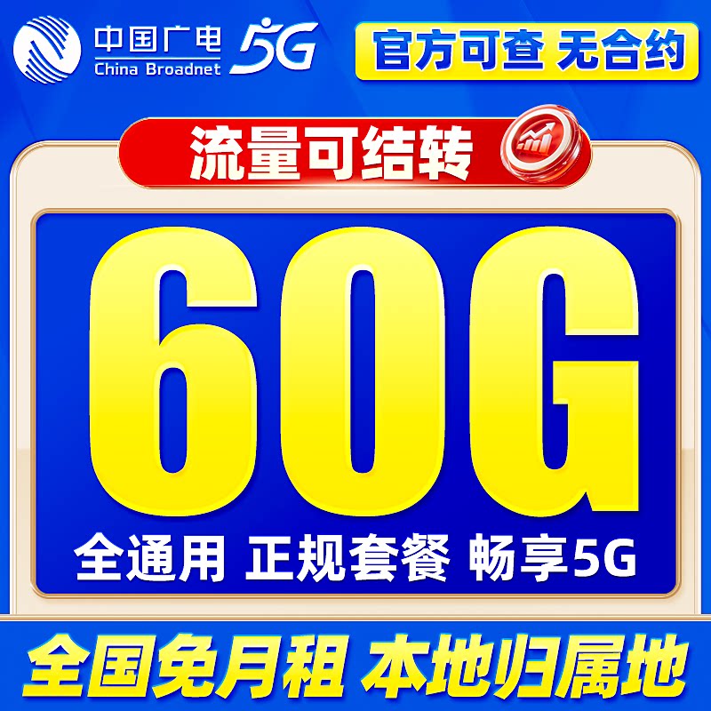 中国广电大流量卡纯流量上网5g手机卡电话卡无线限大王卡全国通用
