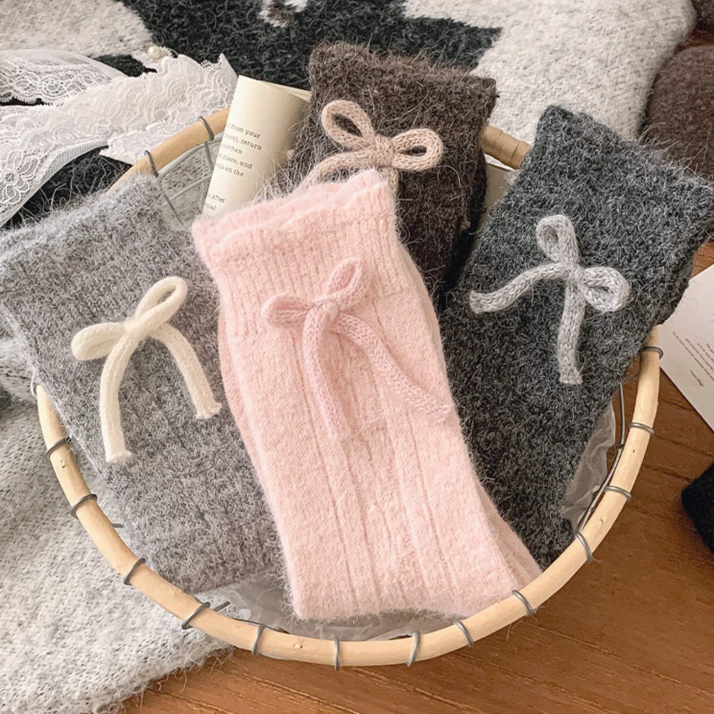 秋冬新款可爱蝴蝶结加厚保暖羊毛中筒堆堆女粉色可爱冬天毛绒,居家日用,肚兜,淘宝优惠券,粉丝福利购,淘宝优惠卷