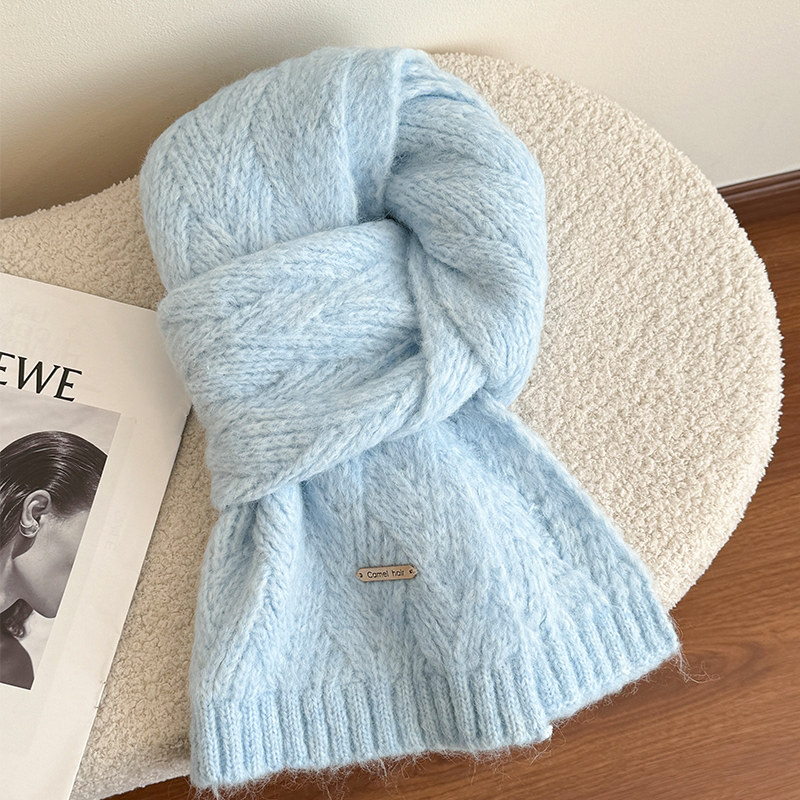 蓝色羊毛围巾女款2025新款秋冬季高级感针织毛线围脖韩系氛围感男