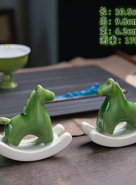 陶瓷绿马茶宠摆件精品 创意摇摇小马家居摆件 客厅书房家居装饰品