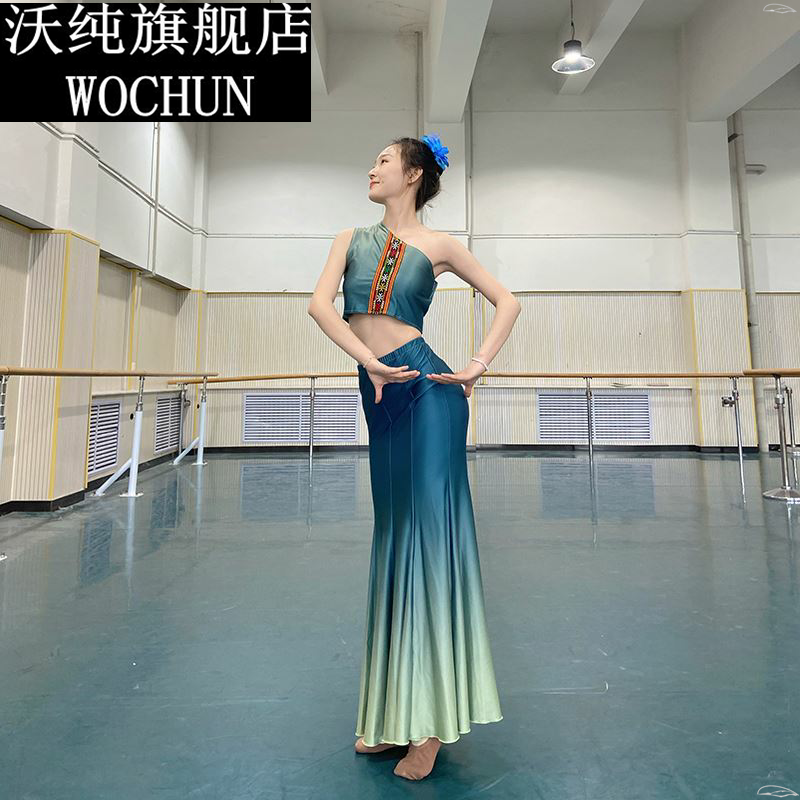傣族舞蹈演出服艺考服装表演服女傣族孔雀舞蹈裙练功裙鱼尾半身裙