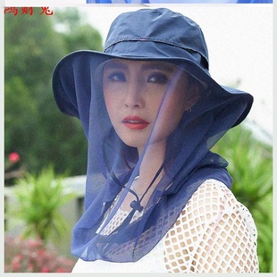 纱巾女防风沙古装斗笠面纱精选纱巾戴头面部带面纱的帽子复古防蚊