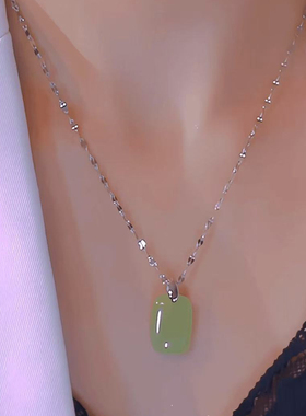 银色绿色无事牌项链小众简约