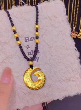 古法沙金时来运转项链平安扣项链