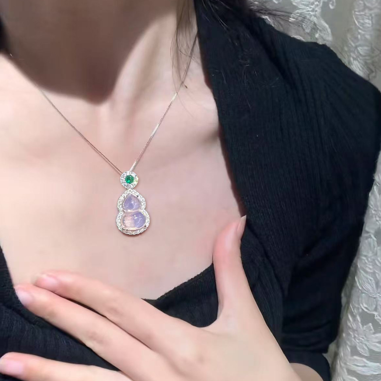 钛钢不掉色紫玉髓葫芦吊坠项链女新中式玉石吊坠送闺蜜女友锁骨链
