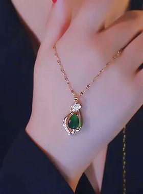 绿色坠子女款项链小众锁骨链