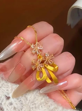 繁花蝴蝶结吊坠点钻蝴蝶结项链