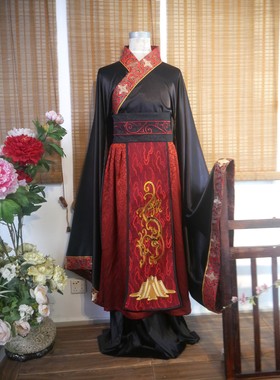 上衣下裳衣裳制古代汉服礼服婚服男装-红黑色玄端全新定制4件套